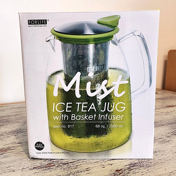 Mist Glass Iced Tea Jug w/ Basket Infuser - 68 oz. - New / Graphite Black - Picture 4 of 4